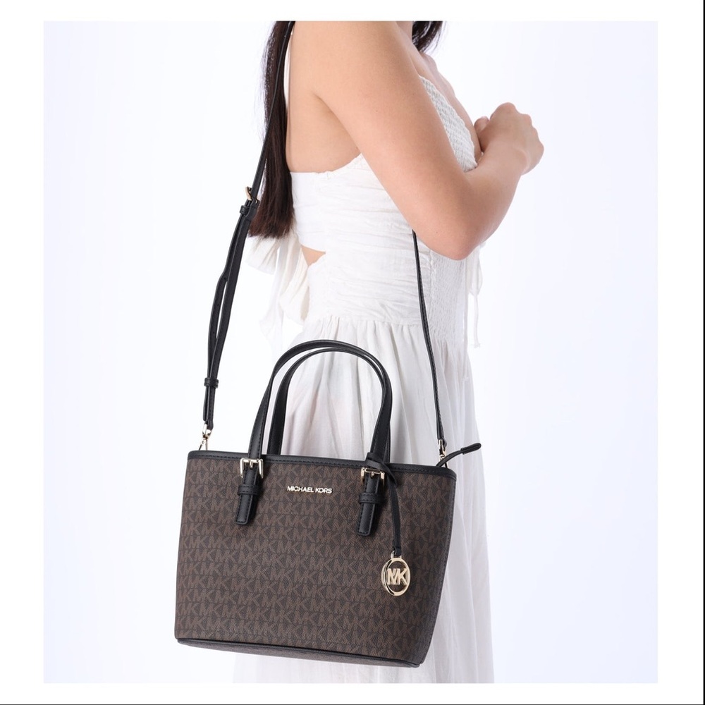 Michael Kors JetSet Small XS Carryall Convertible ToteCrossbody Brown MK Black